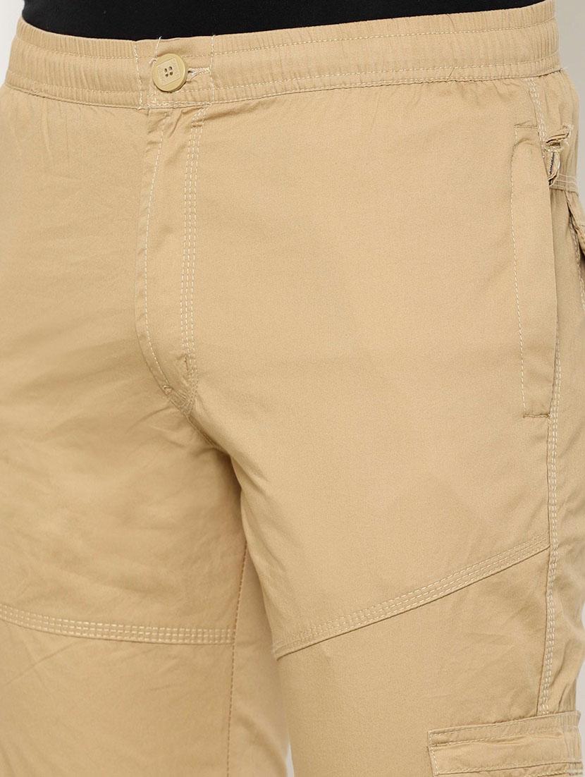 beige solid cargo casual trousers - 17376757 - Zoom Image - 5