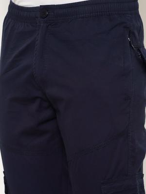 navy blue solid cargo casual trousers - 17376758 - Standard Image - 5