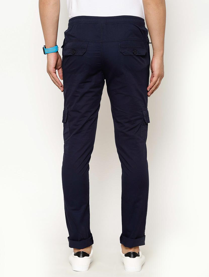 navy blue solid cargo casual trousers - 17376758 - Zoom Image - 3