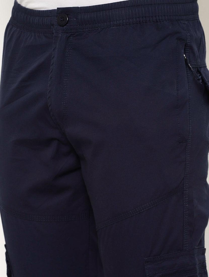 navy blue solid cargo casual trousers - 17376758 - Zoom Image - 5