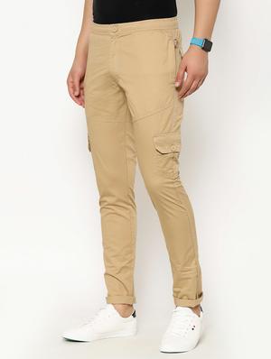 beige solid cargo casual trousers - 17376759 - Standard Image - 2