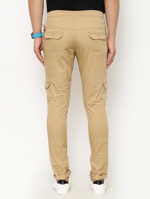 beige solid cargo casual trousers - 17376759 - Standard Image - 3
