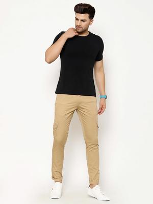 beige solid cargo casual trousers - 17376759 - Standard Image - 4