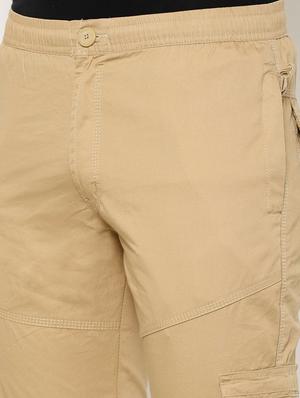 beige solid cargo casual trousers - 17376759 - Standard Image - 5