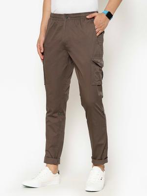 brown solid cargo casual trousers - 17376760 - Standard Image - 2