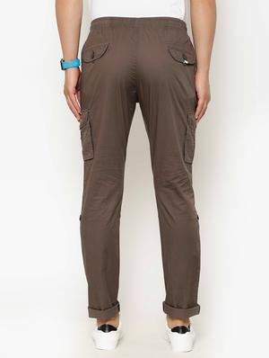 brown solid cargo casual trousers - 17376760 - Standard Image - 3