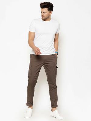 brown solid cargo casual trousers - 17376760 - Standard Image - 4