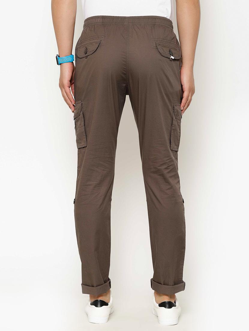 brown solid cargo casual trousers - 17376760 - Zoom Image - 3