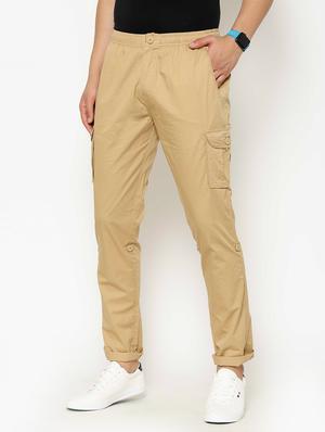 beige solid cargo casual trousers - 17376761 - Standard Image - 2
