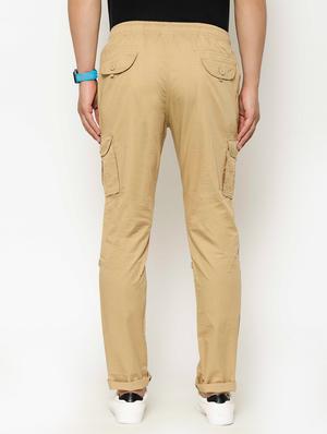 beige solid cargo casual trousers - 17376761 - Standard Image - 3