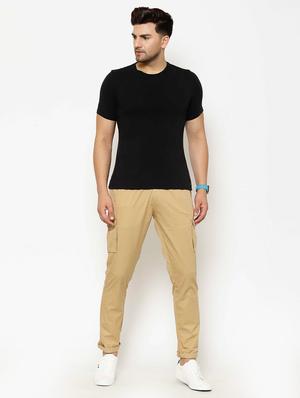 beige solid cargo casual trousers - 17376761 - Standard Image - 4