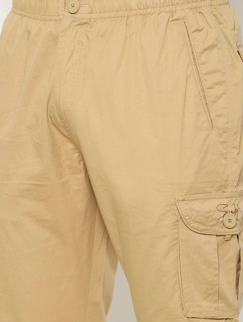 beige solid cargo casual trousers - 17376761 - Zoom Image - 5