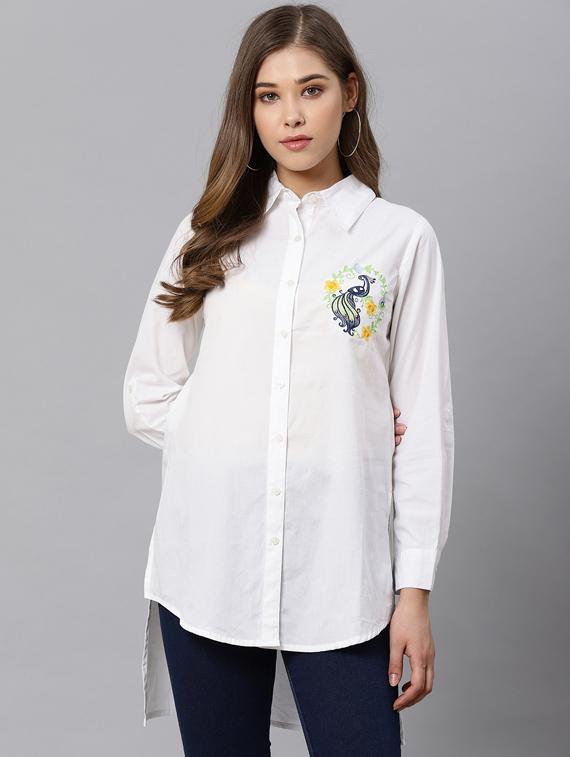 embroidered detail high low shirt - 17376976 - Zoom Image - 1