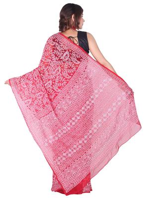 red georgette chikankari saree with blouse - 17377868 - Standard Image - 2
