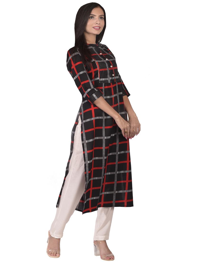 checkered straight kurta - 17377921 - Zoom Image - 2