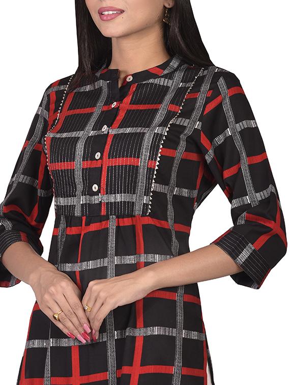 checkered straight kurta - 17377921 - Zoom Image - 4