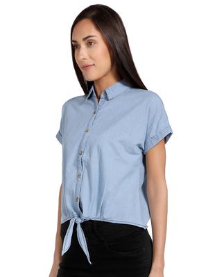 tie front solid shirt - 17377962 - Standard Image - 2