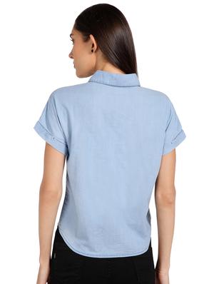 tie front solid shirt - 17377962 - Standard Image - 3