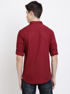 maroon solid casual shirt - 17378903 - Standard Image - 3