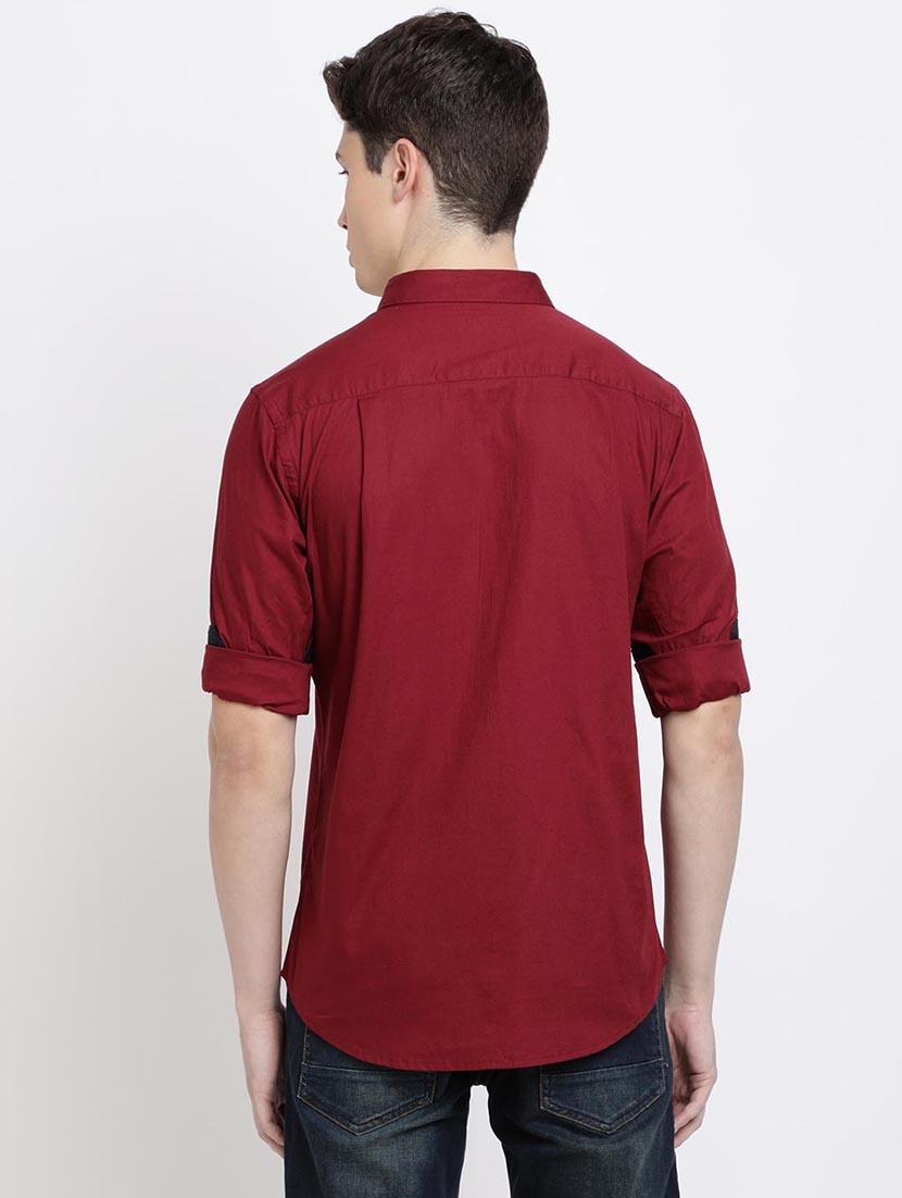 maroon solid casual shirt - 17378903 - Zoom Image - 3