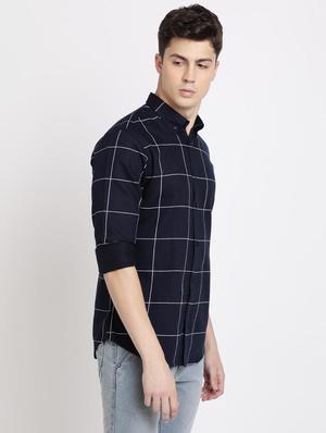 navy blue checkered casual shirt - 17378913 - Standard Image - 2