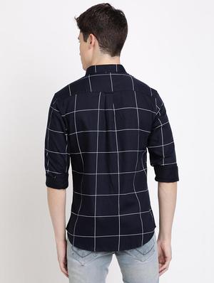 navy blue checkered casual shirt - 17378913 - Standard Image - 3