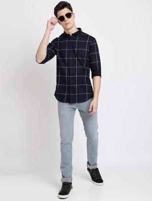 navy blue checkered casual shirt - 17378913 - Standard Image - 4
