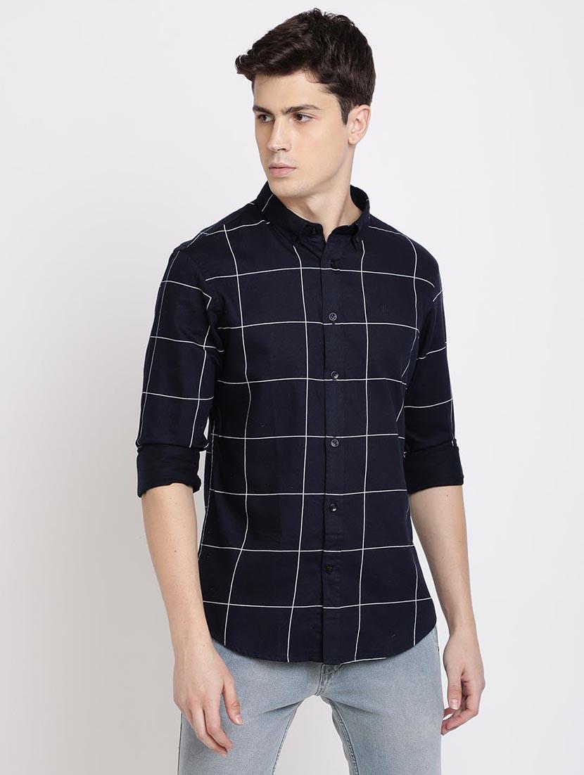 navy blue checkered casual shirt - 17378913 - Zoom Image - 1