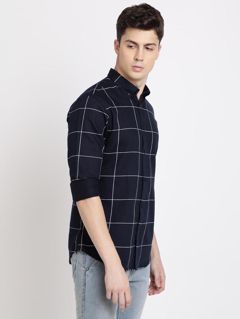 navy blue checkered casual shirt - 17378913 - Zoom Image - 2