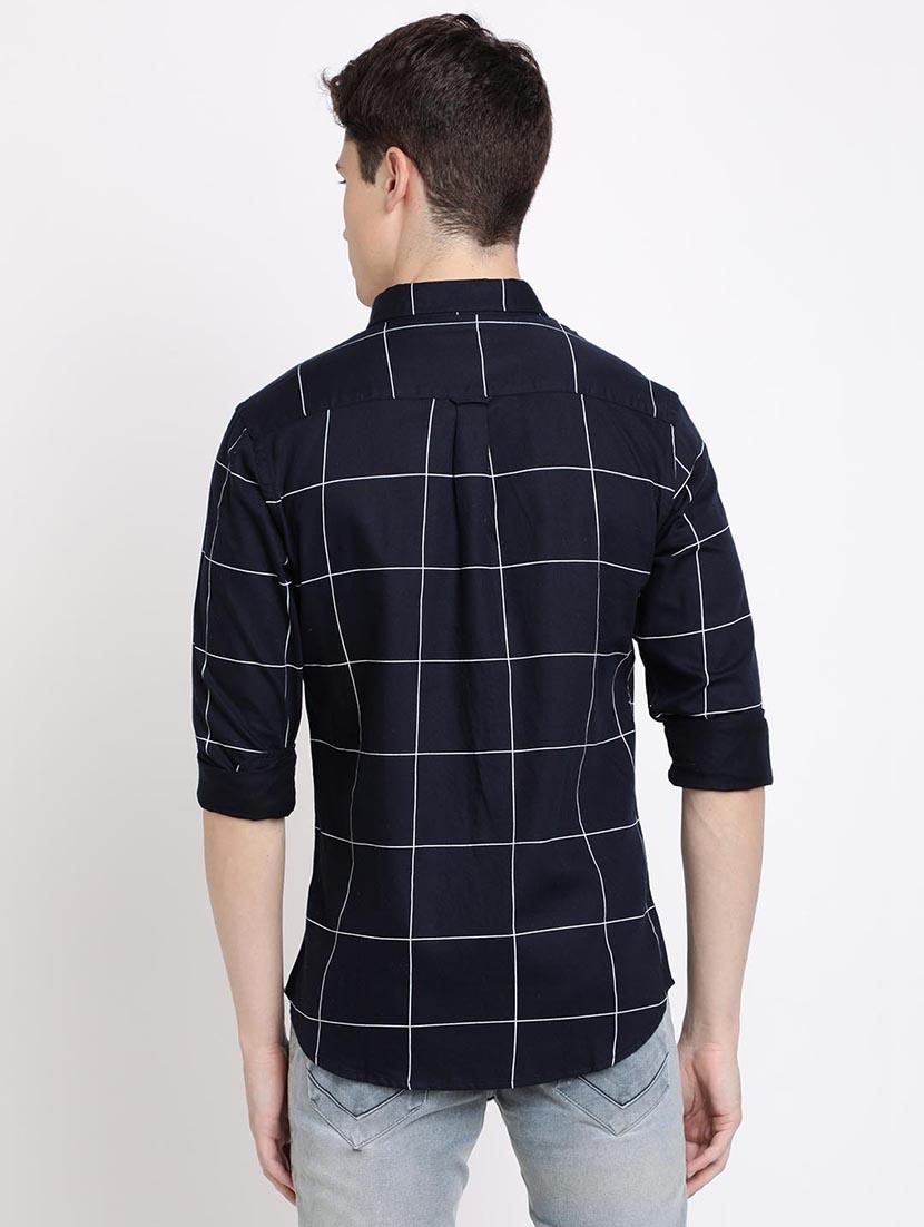 navy blue checkered casual shirt - 17378913 - Zoom Image - 3