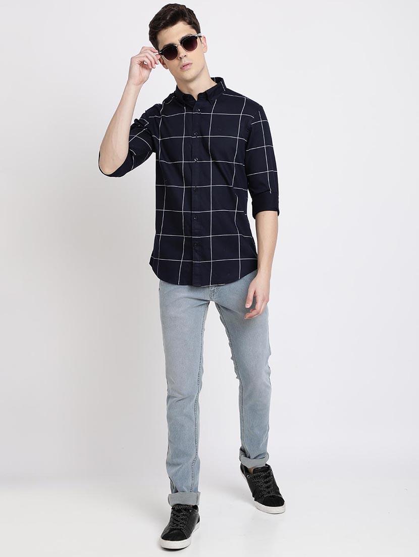 navy blue checkered casual shirt - 17378913 - Zoom Image - 4