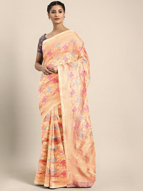 zari work silk blend saree with blouse - 17379131 - Standard Image - 1