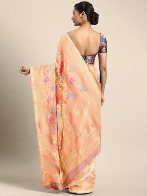 zari work silk blend saree with blouse - 17379131 - Standard Image - 2