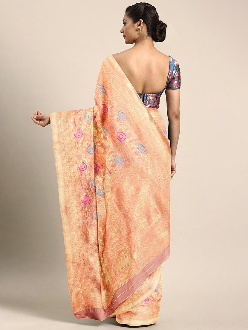 zari work silk blend saree with blouse - 17379131 - Zoom Image - 2