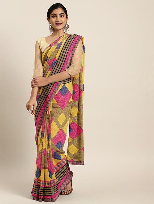 geometrical printed saree with blouse - 17379147 - Standard Image - 1