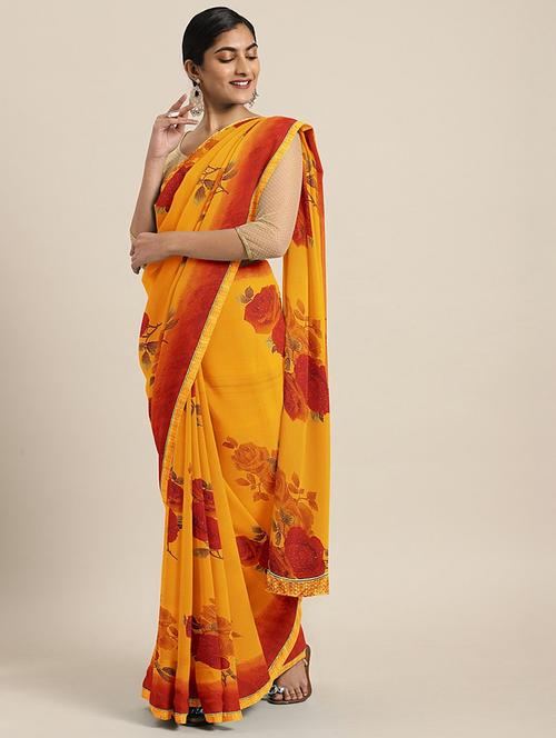 floral printed saree with blouse - 17379156 - Standard Image - 1