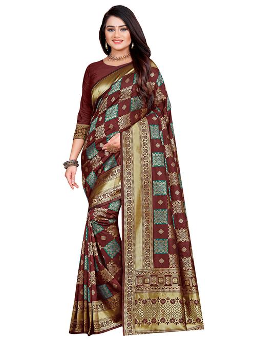 ethnic motif woven saree with blouse - 17379581 - Standard Image - 1