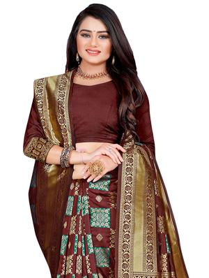 ethnic motif woven saree with blouse - 17379581 - Standard Image - 2
