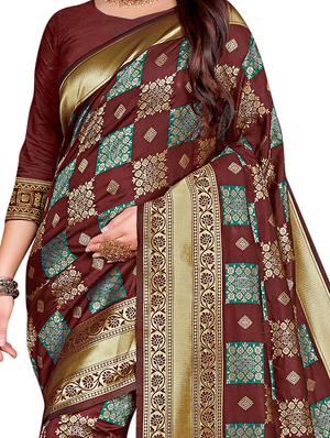 ethnic motif woven saree with blouse - 17379581 - Standard Image - 3