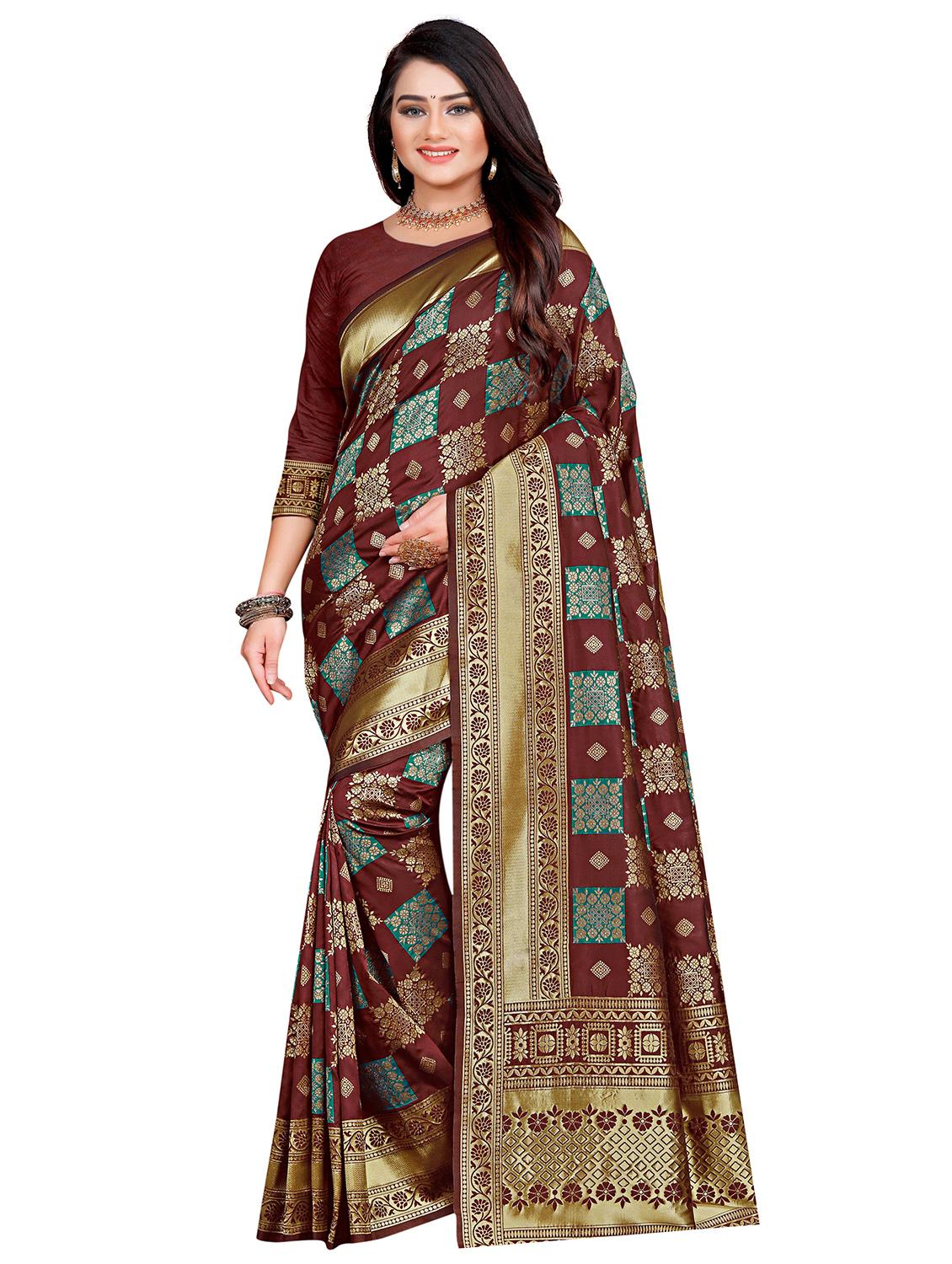 ethnic motif woven saree with blouse - 17379581 - Zoom Image - 1
