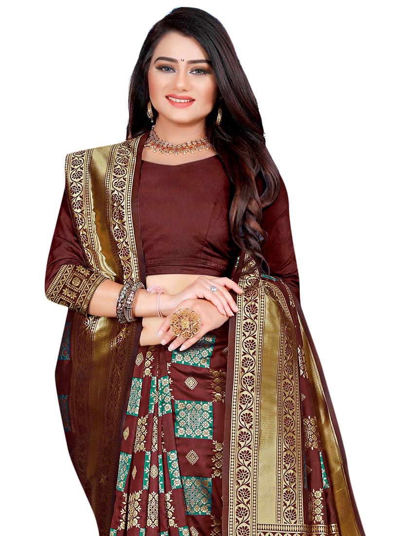 ethnic motif woven saree with blouse - 17379581 - Zoom Image - 2