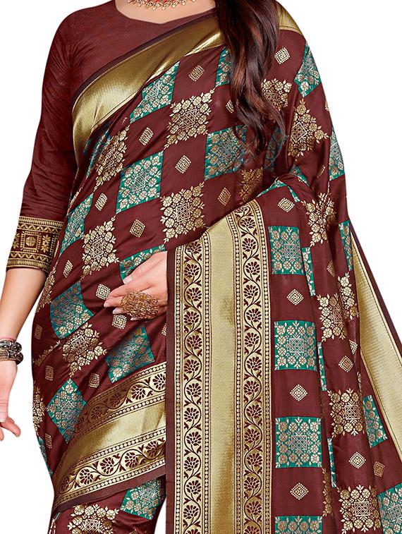 ethnic motif woven saree with blouse - 17379581 - Zoom Image - 3