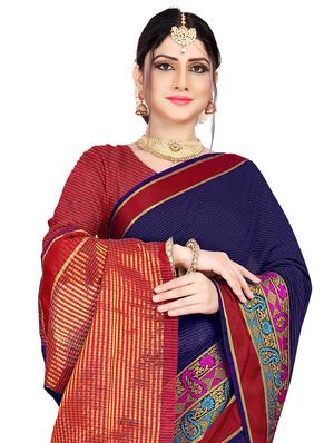 solid woven saree with blouse - 17379640 - Standard Image - 2