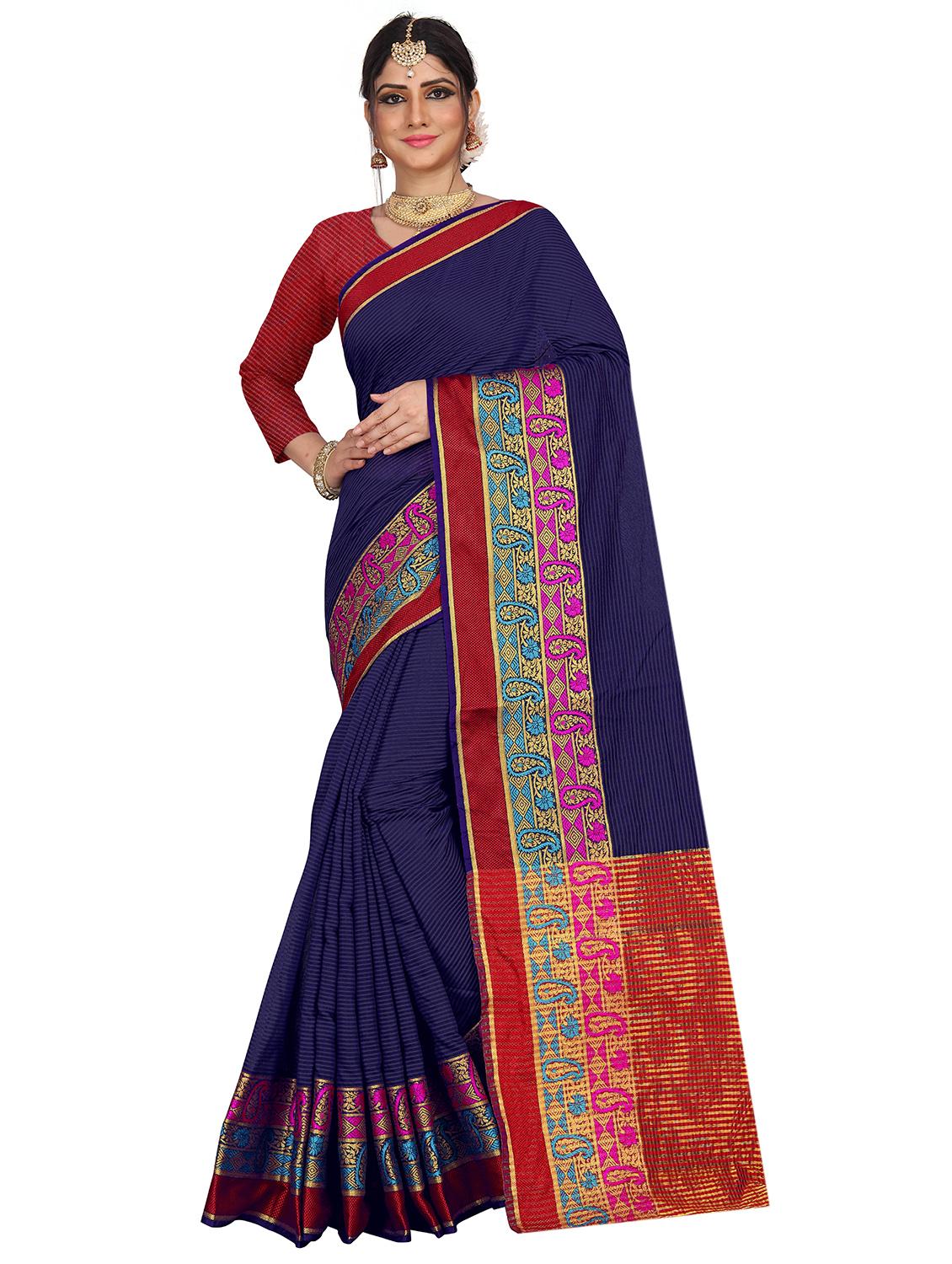 solid woven saree with blouse - 17379640 - Zoom Image - 1