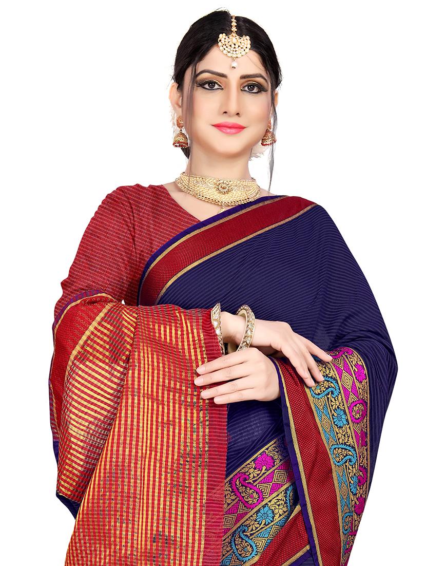 solid woven saree with blouse - 17379640 - Zoom Image - 2