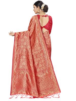 zari work woven saree with blouse - 17379768 - Standard Image - 2