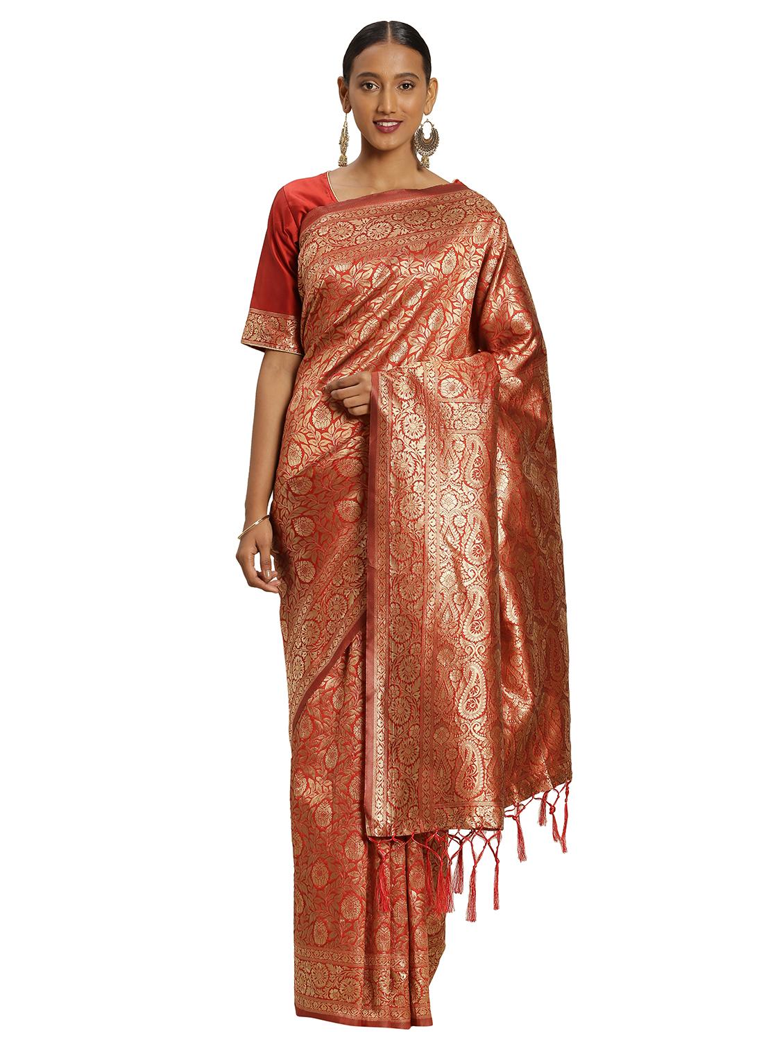 zari work woven saree with blouse - 17379775 - Zoom Image - 1