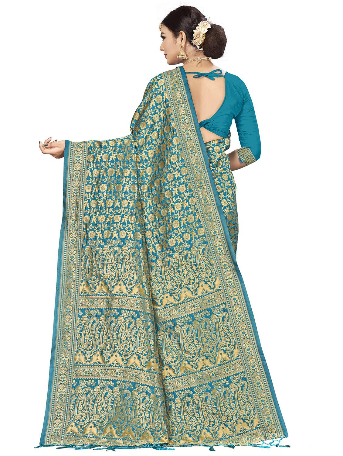 zari work woven saree with blouse - 17379781 - Zoom Image - 2