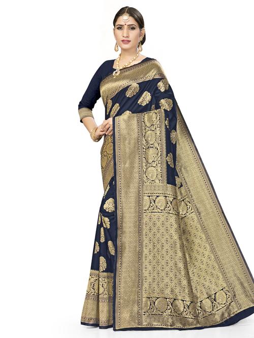 zari work woven saree with blouse - 17379860 - Very Small Image - 1
