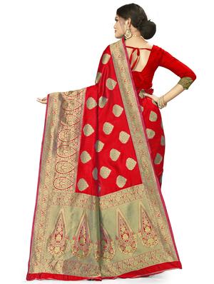 zari work woven saree with blouse - 17379872 - Standard Image - 2